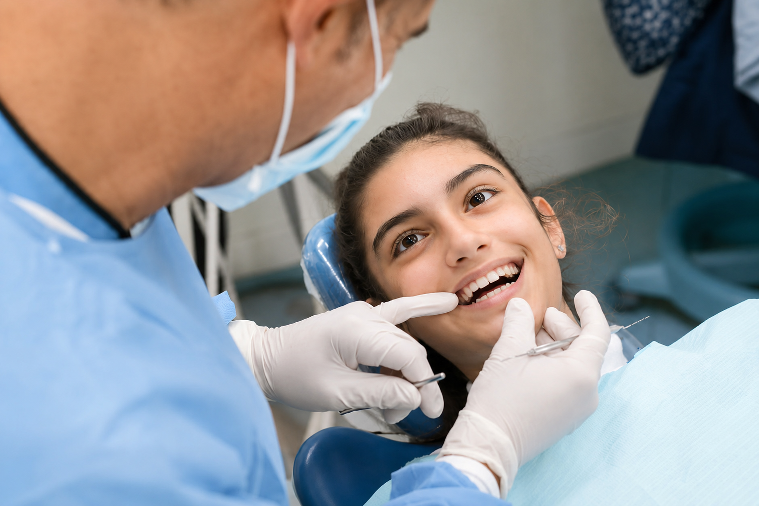 Bambina durante una visita odontoiatrica