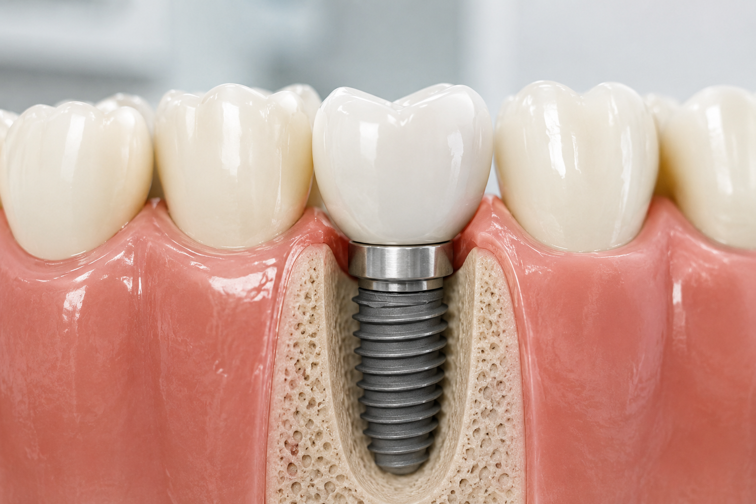 Impianto dentale con corona e gengiva