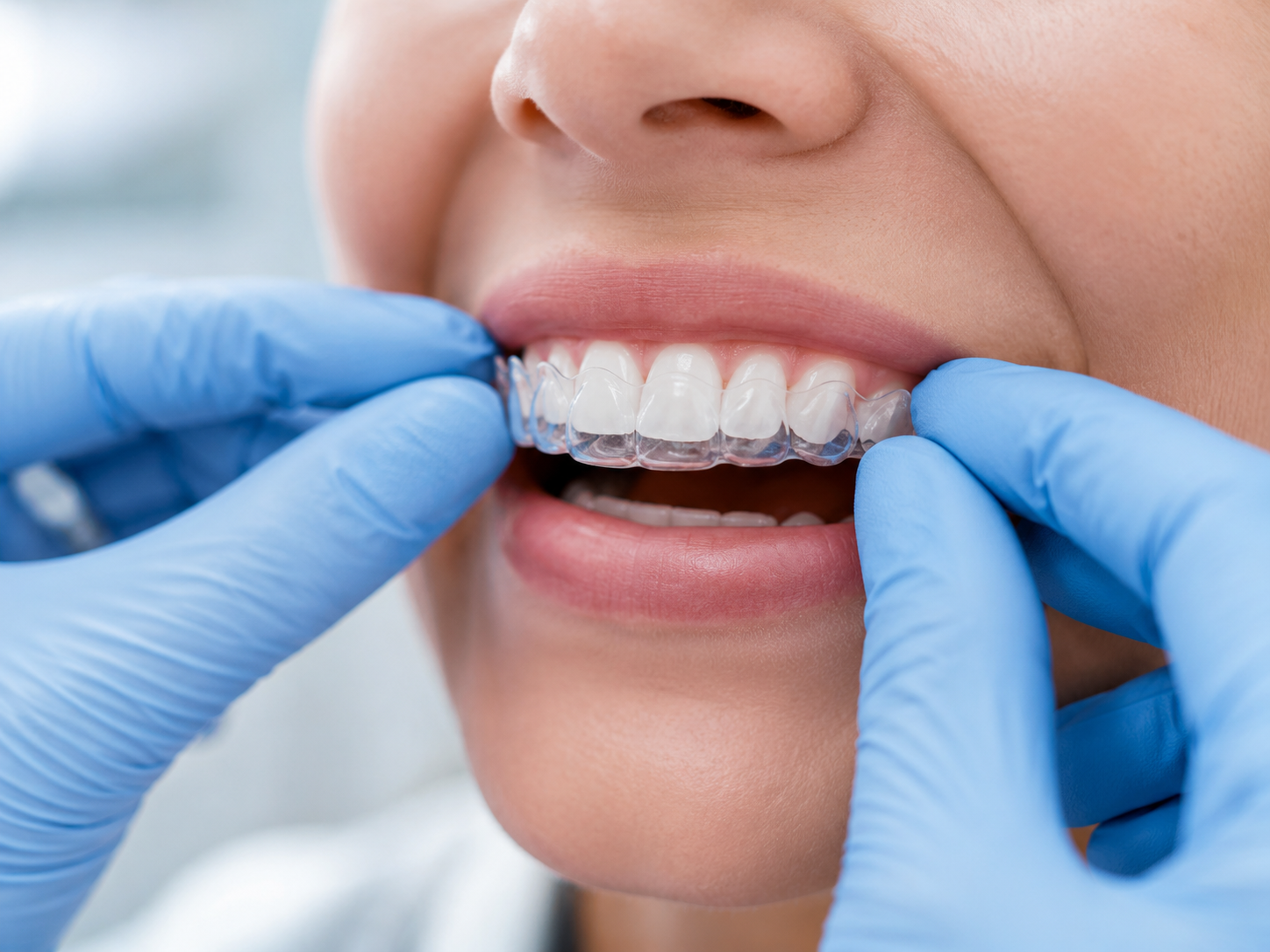 Allineatore trasparente applicato sul sorriso
